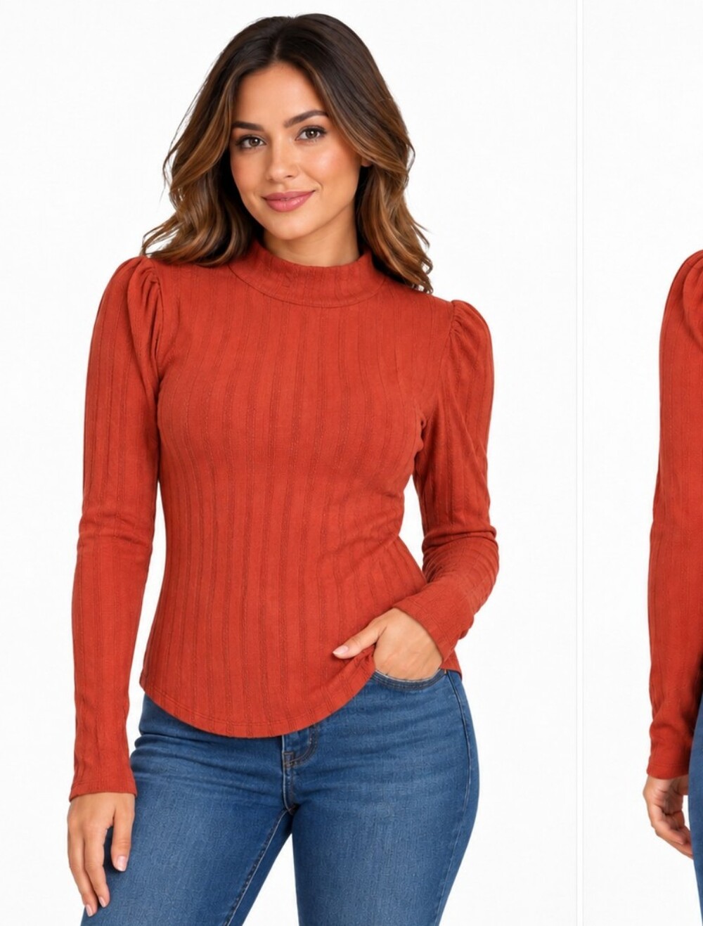 Free People Women’s Size M Rust Ribbed Open Back Tie Detail Long Sleeve Top